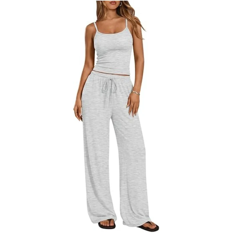 Damen Loungewear-Set aus weichem Viskose-Mix mit Spaghettiträgertop und weiter Jersey-Hose Nord Taschen