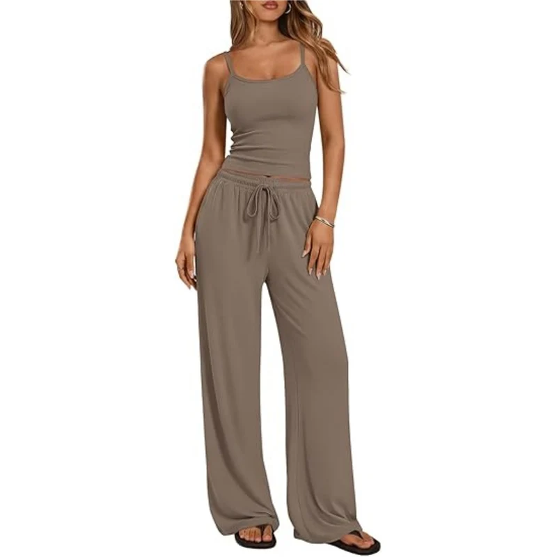 Damen Loungewear-Set aus weichem Viskose-Mix mit Spaghettiträgertop und weiter Jersey-Hose Nord Taschen