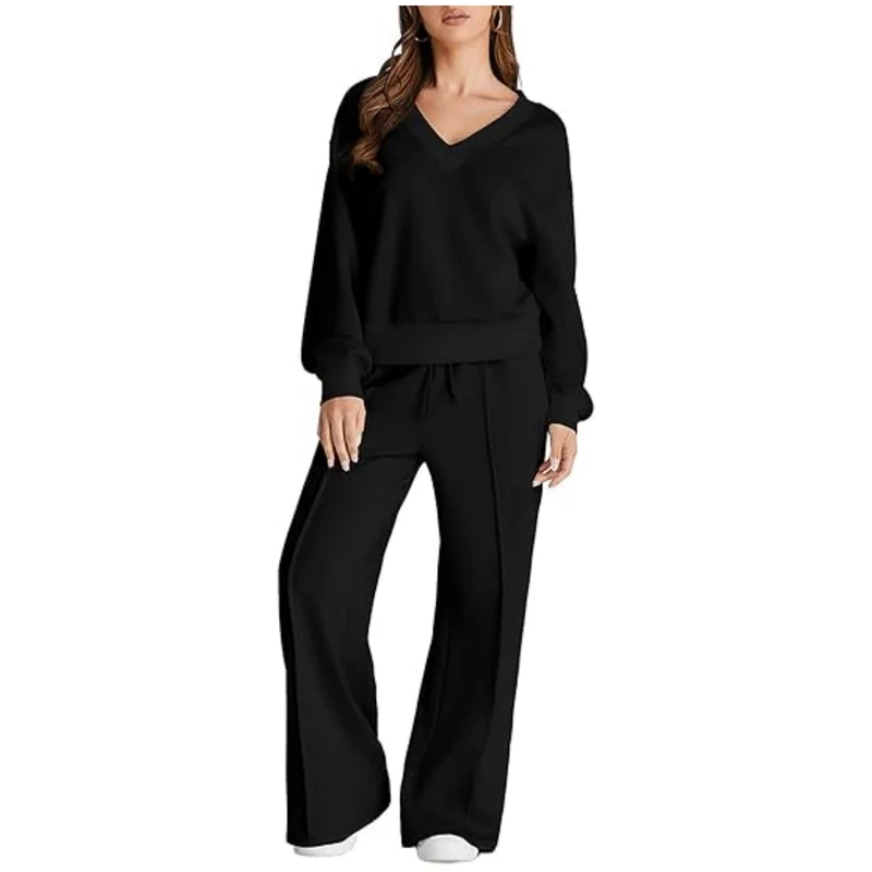 Damen Lässiges V-Ausschnitt Lounge-Set aus weichem Baumwoll-Mix Nord Taschen