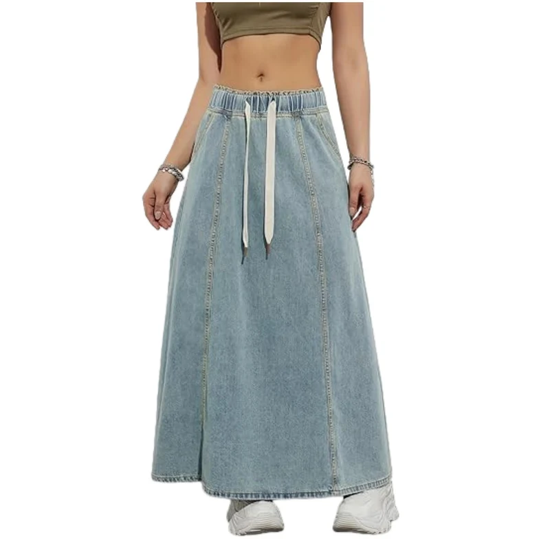 Damen Jeans-Midirock mit elastischem Tunnelzug Nord Taschen