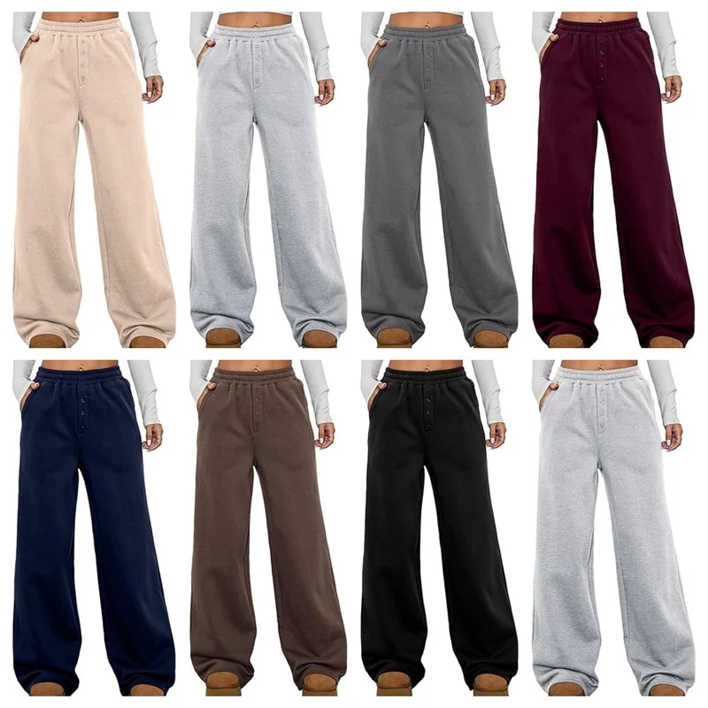 Damen Hochtaillierte Fleece-Loungehose mit weitem Bein Nord Taschen