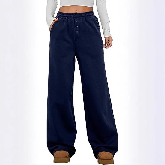 Damen Hochtaillierte Fleece-Loungehose mit weitem Bein Nord Taschen