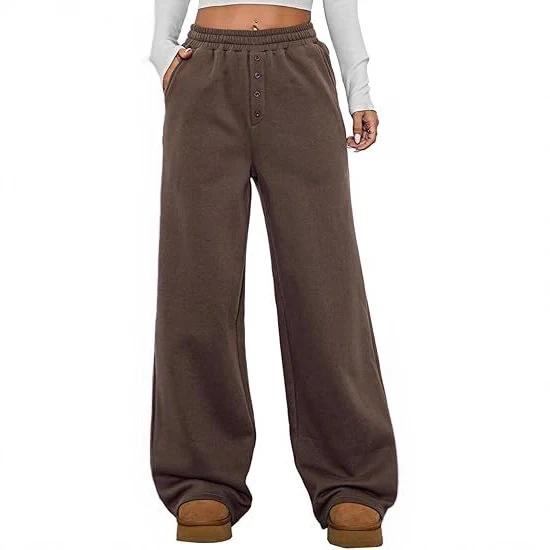 Damen Hochtaillierte Fleece-Loungehose mit weitem Bein Nord Taschen