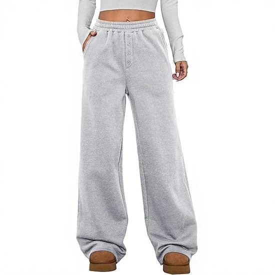 Damen Hochtaillierte Fleece-Loungehose mit weitem Bein Nord Taschen