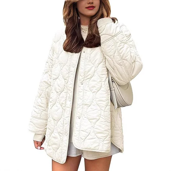 Damen gesteppte Oversize-Steppjacke mit Druckknopfleiste und gerundetem Saum Nord Taschen
