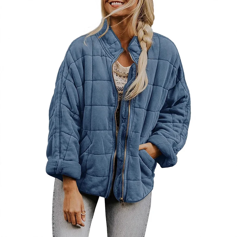 Damen Gepolsterte Oversize-Steppjacke mit Reißverschluss und Eingrifftaschen Nord Taschen
