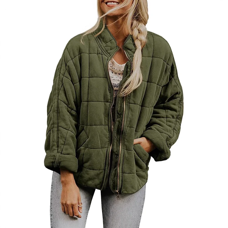 Damen Gepolsterte Oversize-Steppjacke mit Reißverschluss und Eingrifftaschen Nord Taschen