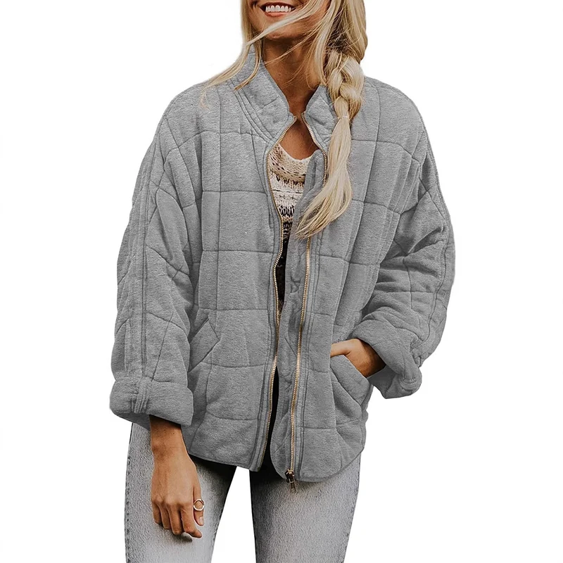Damen Gepolsterte Oversize-Steppjacke mit Reißverschluss und Eingrifftaschen Nord Taschen