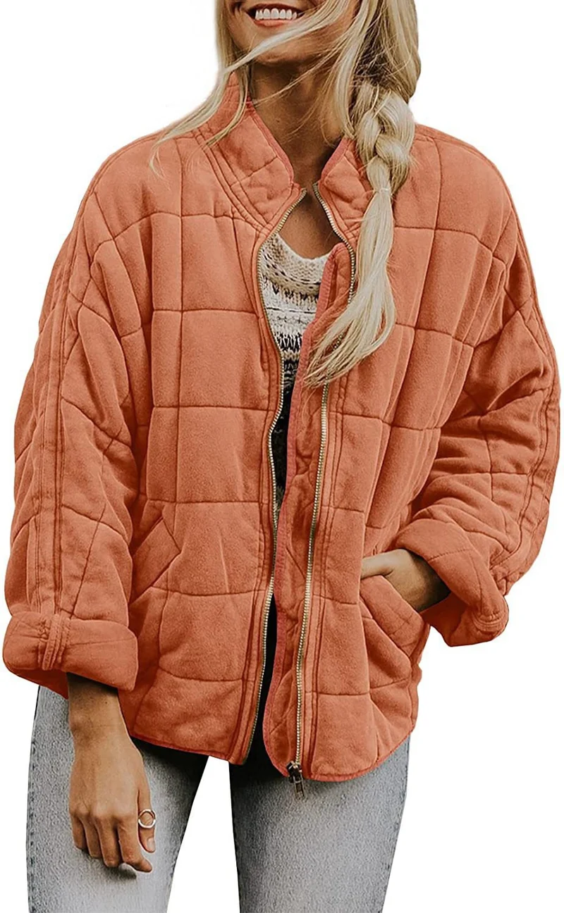 Damen Gepolsterte Oversize-Steppjacke mit Reißverschluss und Eingrifftaschen Nord Taschen