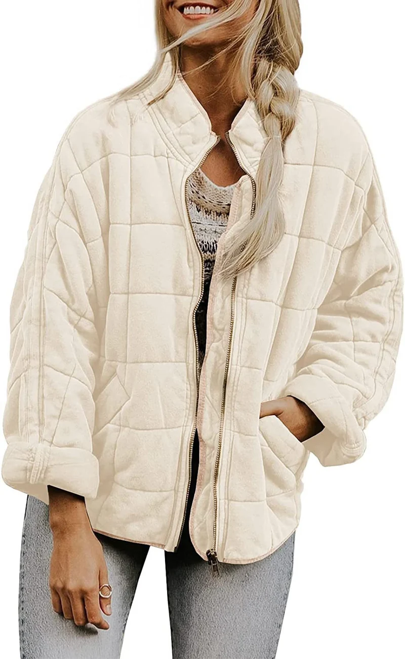 Damen Gepolsterte Oversize-Steppjacke mit Reißverschluss und Eingrifftaschen Nord Taschen
