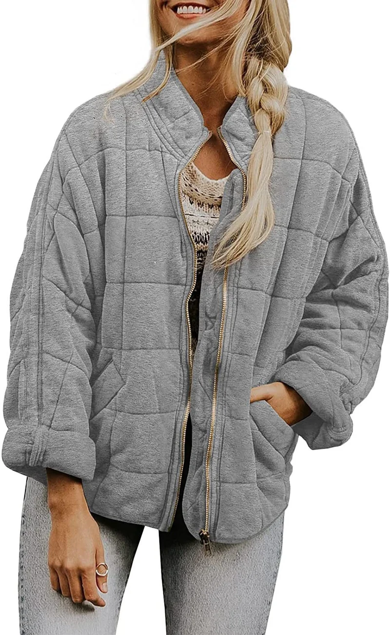 Damen Gepolsterte Oversize-Steppjacke mit Reißverschluss und Eingrifftaschen Nord Taschen