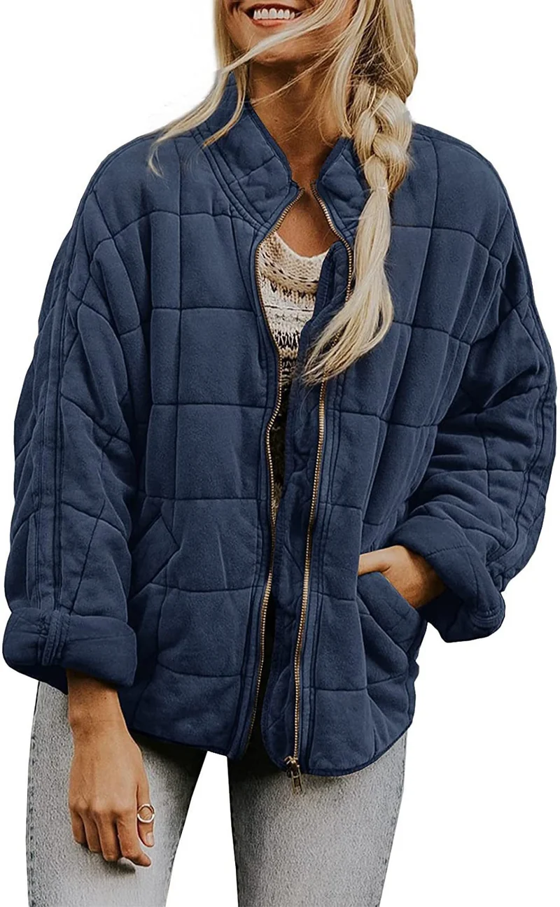 Damen Gepolsterte Oversize-Steppjacke mit Reißverschluss und Eingrifftaschen Nord Taschen