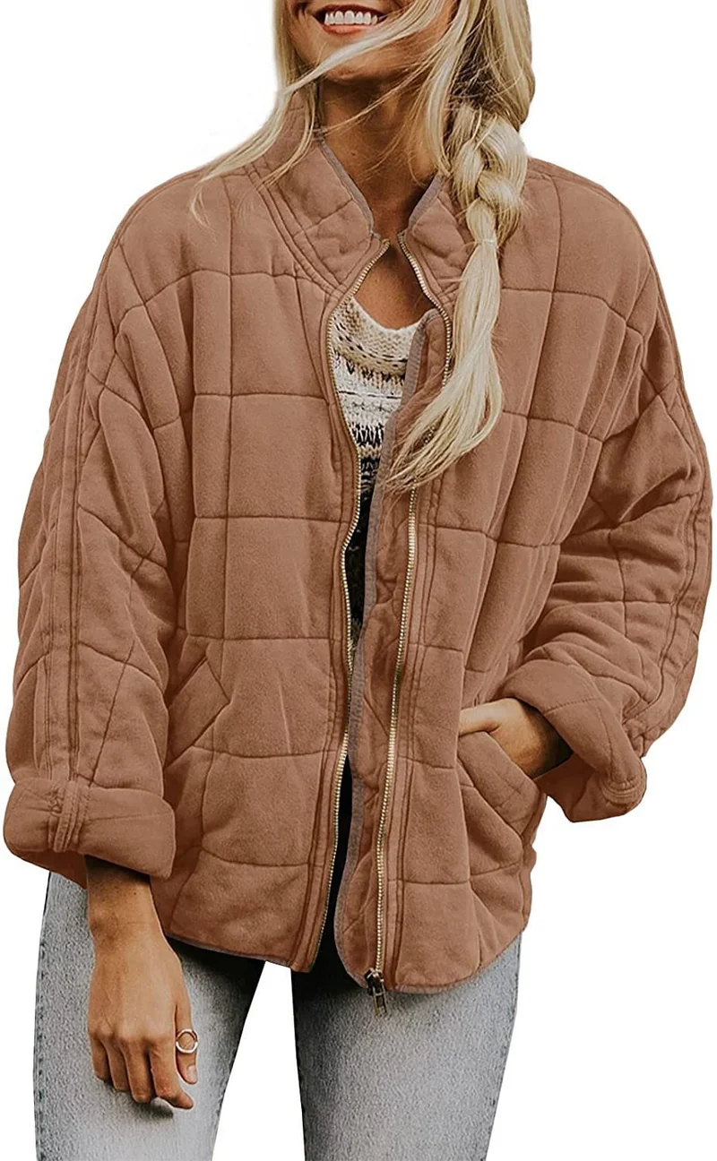 Damen Gepolsterte Oversize-Steppjacke mit Reißverschluss und Eingrifftaschen Nord Taschen