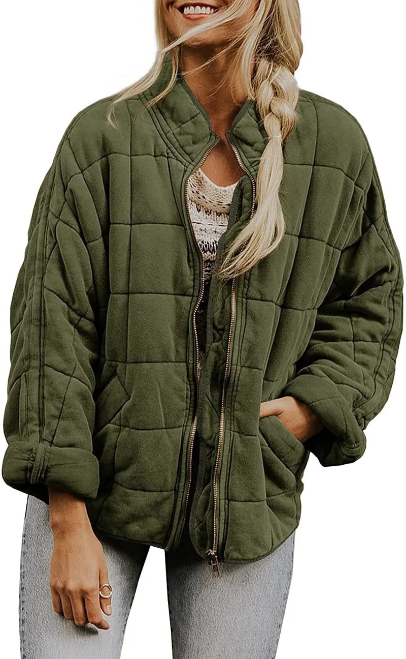 Damen Gepolsterte Oversize-Steppjacke mit Reißverschluss und Eingrifftaschen Nord Taschen