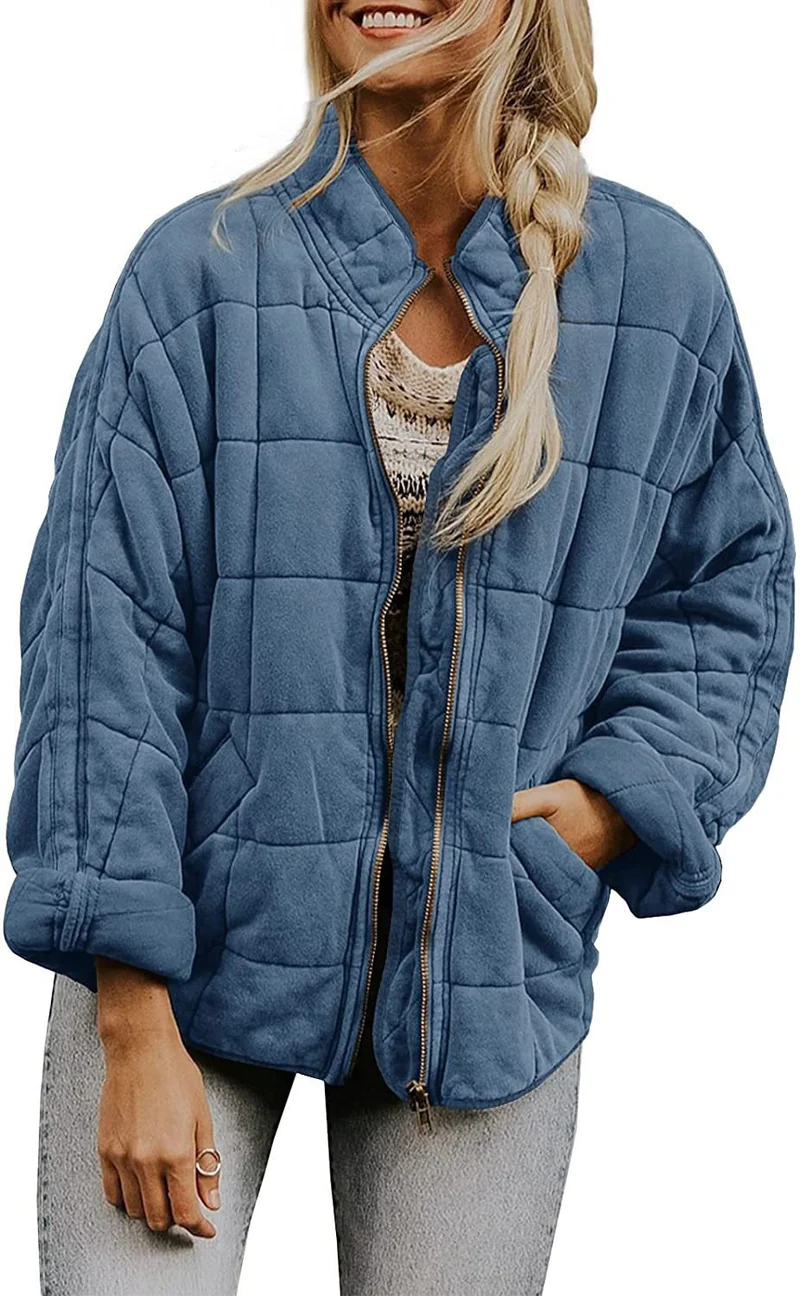 Damen Gepolsterte Oversize-Steppjacke mit Reißverschluss und Eingrifftaschen Nord Taschen