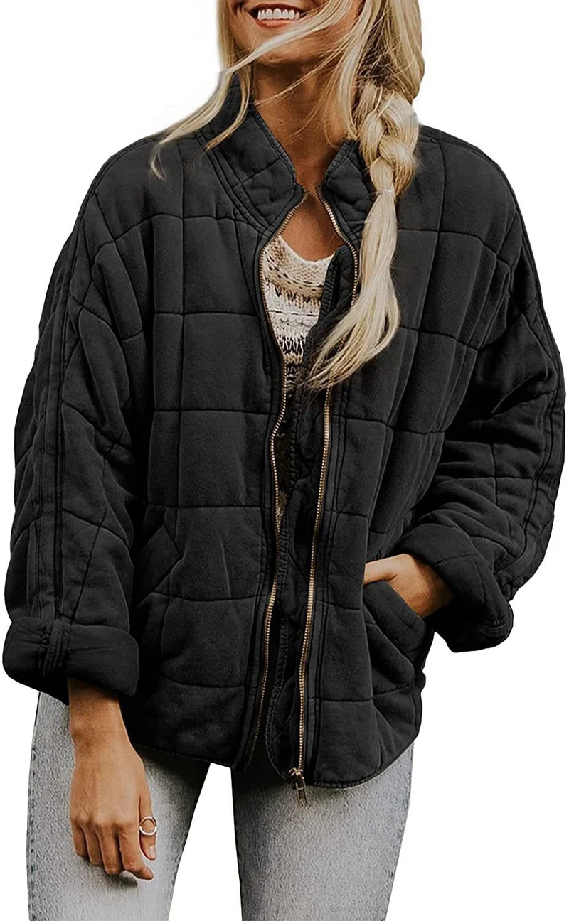 Damen Gepolsterte Oversize-Steppjacke mit Reißverschluss und Eingrifftaschen Nord Taschen