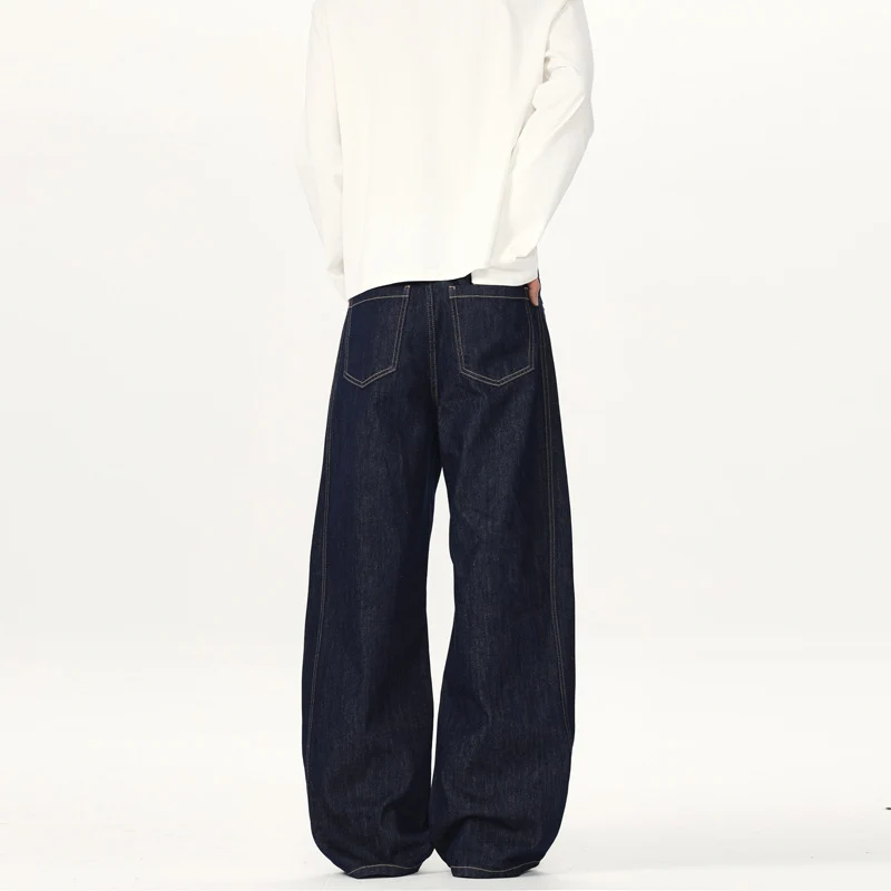 Unisex Ultraweite tiefsitzende Baggy-Jeans aus rohem Denim mit Kontrastnähten Nord Taschen
