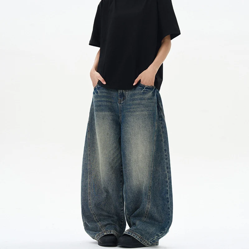 Unisex Extremweite Denimhose im skulptierten Baggy‑Schnitt mit tiefem Schritt Nord Taschen