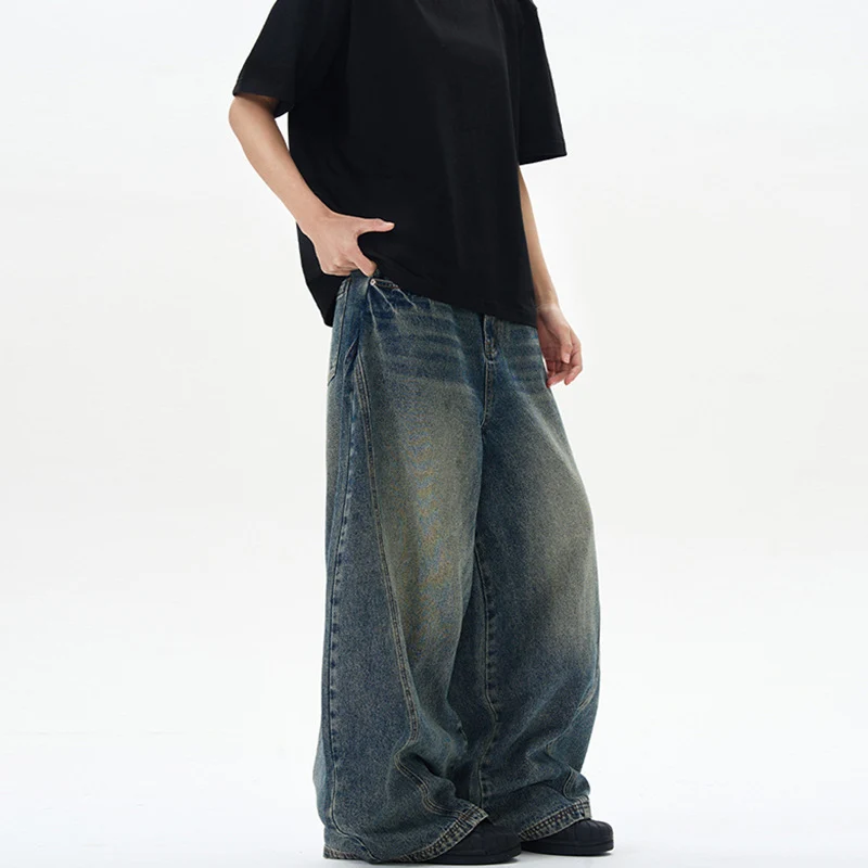 Unisex Extremweite Denimhose im skulptierten Baggy‑Schnitt mit tiefem Schritt Nord Taschen