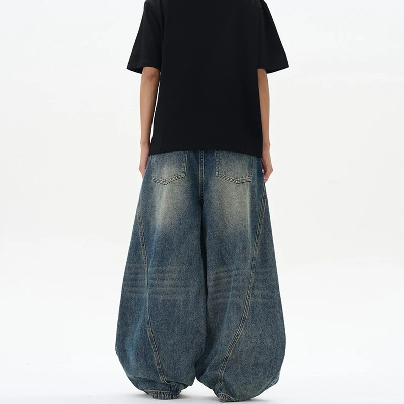 Unisex Extremweite Denimhose im skulptierten Baggy‑Schnitt mit tiefem Schritt Nord Taschen