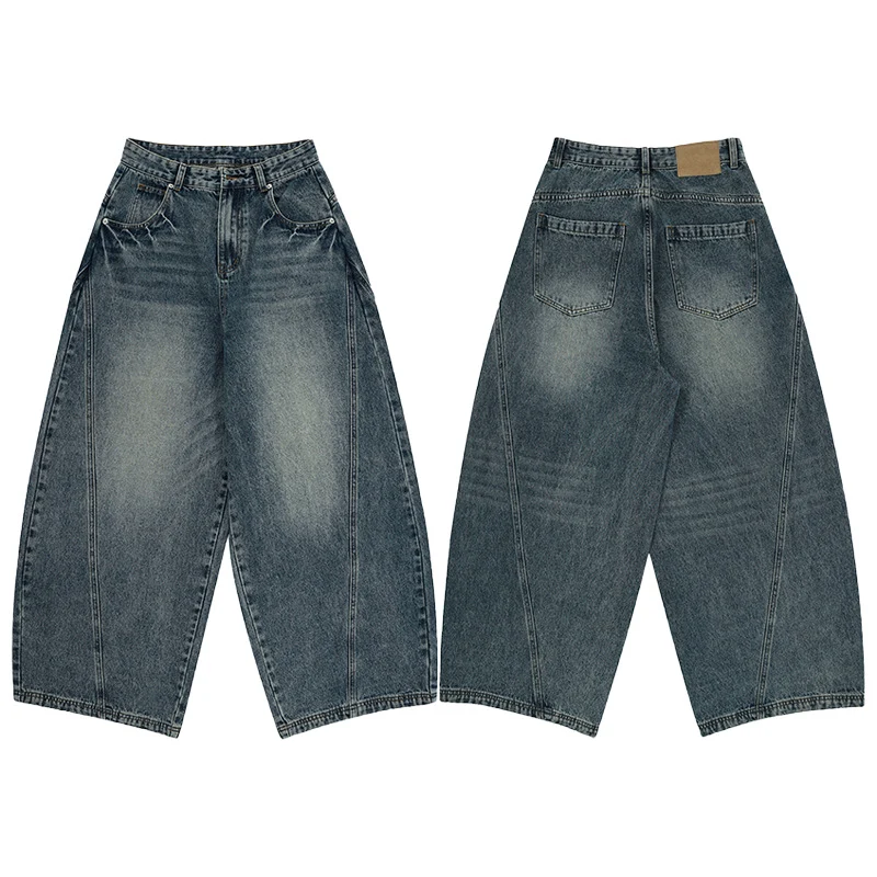 Unisex Extremweite Denimhose im skulptierten Baggy‑Schnitt mit tiefem Schritt Nord Taschen