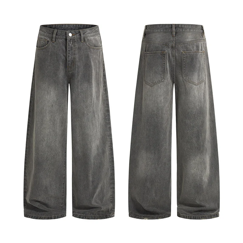 Herren Weitfallende Denimhose mit Used-Waschung, verlängerter Saumkante und entspanntem Bund Nord Taschen