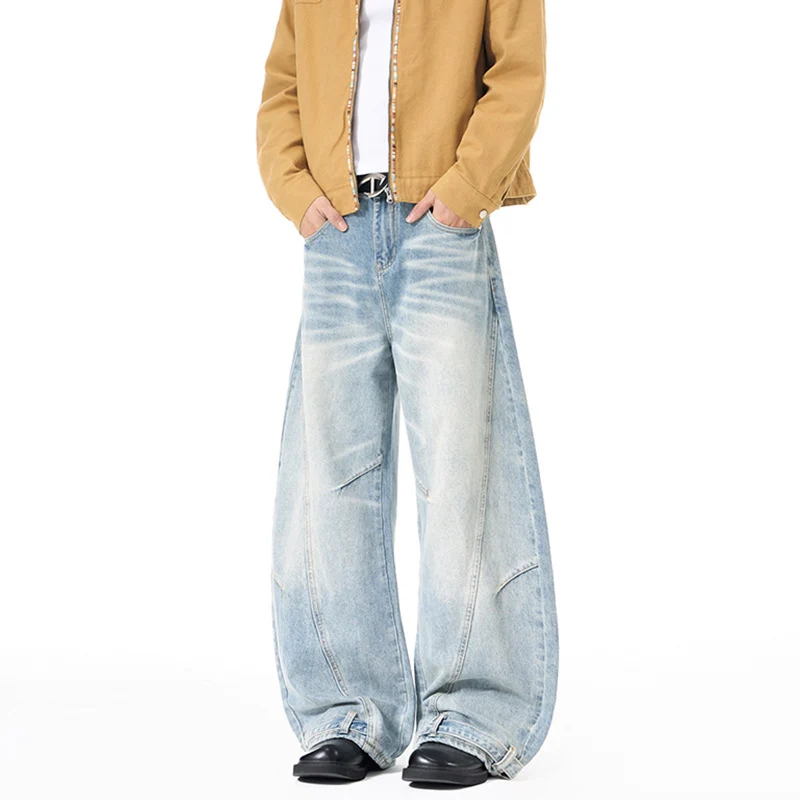 Herren Weitfallende Denim-Palazzo‑Hose mit skulpturalen Nahtpaneelen und bodenlangem Saum Nord Taschen