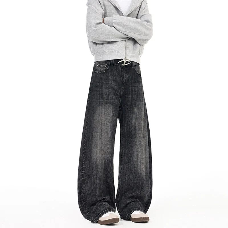 Herren Weite Vintage-inspirierte Denim‑Palazzohose mit verlängerter Saumlage und soften Bleach‑Effekten Nord Taschen