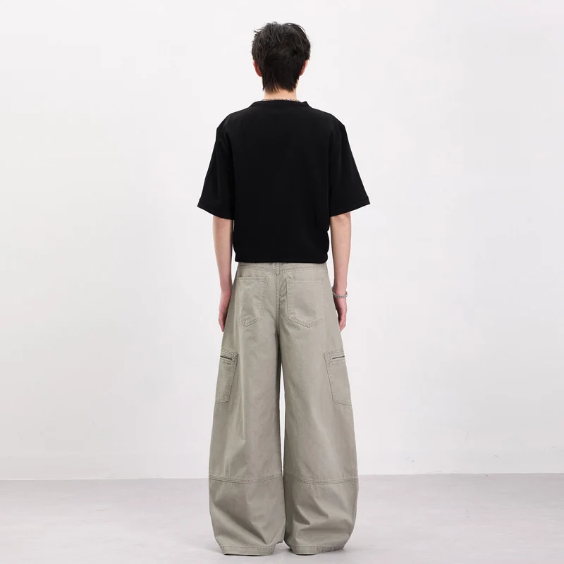 Herren Weite Twill-Palazzo-Cargohose mit tiefem Schritt, Knieabnähern und Utility-Taschen Nord Taschen