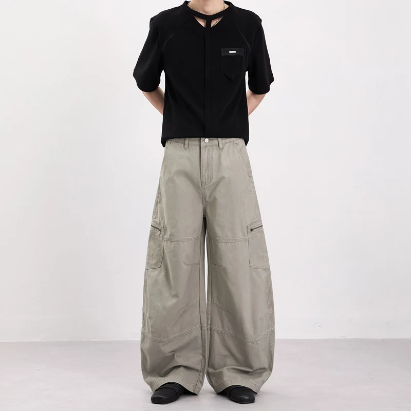 Herren Weite Twill-Palazzo-Cargohose mit tiefem Schritt, Knieabnähern und Utility-Taschen Nord Taschen