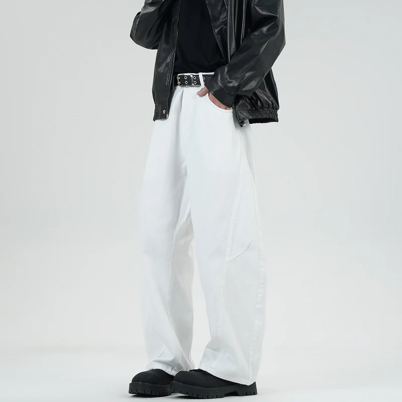Herren Weite Stonewashed-Paneel-Denimhose mit tiefem Schritt und markanten Ziernähten Nord Taschen