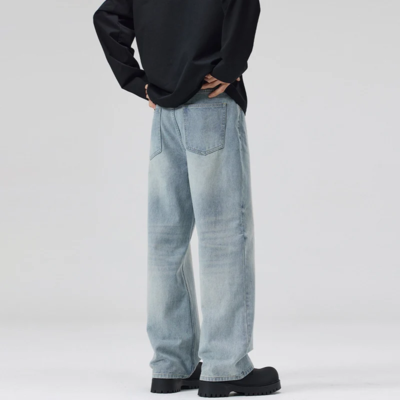 Herren Weite Stonewashed Denim-Jeans mit geradem Ultraweitem Bein Nord Taschen