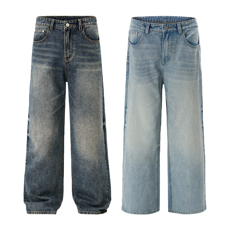 Herren Weite Stonewashed Denim-Jeans mit geradem Ultraweitem Bein Nord Taschen