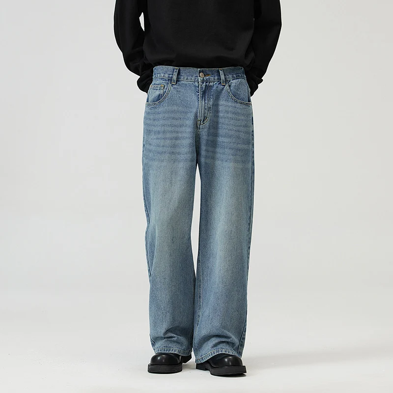 Herren Weite Relaxed-Jeans mit hohem Bund Used-Waschung und geradem Bein Nord Taschen