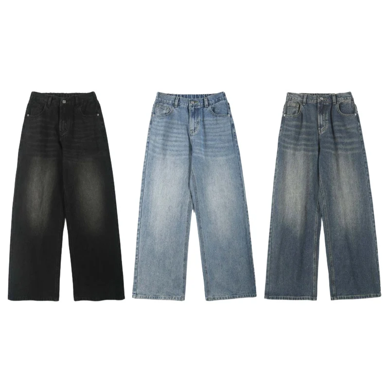 Herren Weite Relaxed-Jeans mit hohem Bund Used-Waschung und geradem Bein Nord Taschen