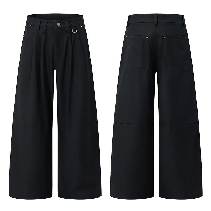 Herren Weite Plissierte High-Waist Anzughose mit Utility-Gürtel Nord Taschen