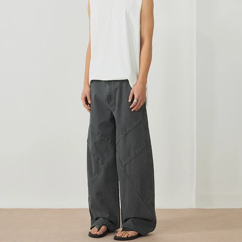Herren Weite Paneel‑Palazzohose mit Workwear‑Nähten und tiefem Schritt Nord Taschen