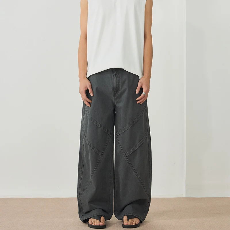 Herren Weite Paneel‑Palazzohose mit Workwear‑Nähten und tiefem Schritt Nord Taschen