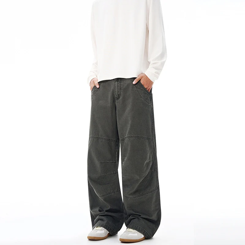 Herren Weite Paneel-Baggyhose aus Baumwoll-Twill mit Knieabnähern Nord Taschen
