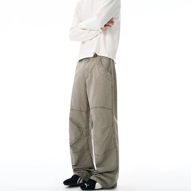 Herren Weite Paneel-Baggyhose aus Baumwoll-Twill mit Knieabnähern Nord Taschen