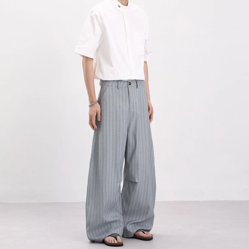 Herren Weite Nadelstreifen-Hose mit extra weitem Bein und hoher Taille Nord Taschen