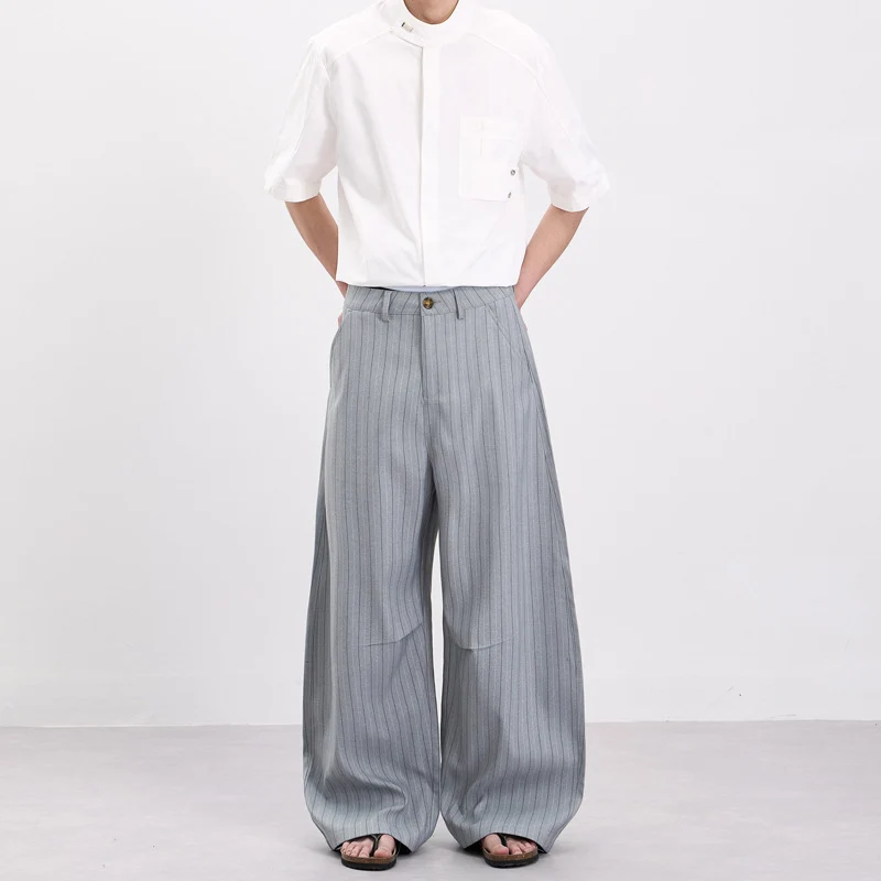 Herren Weite Nadelstreifen-Hose mit extra weitem Bein und hoher Taille Nord Taschen