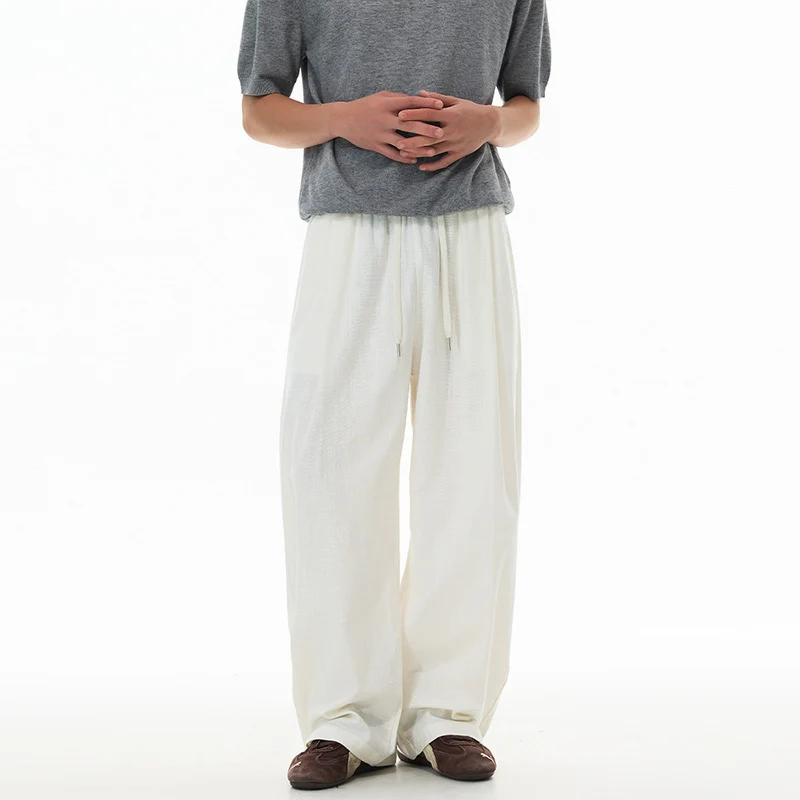 Herren Weite Leinen-Baumwoll-Hose mit Kordelzug und Taschen Nord Taschen
