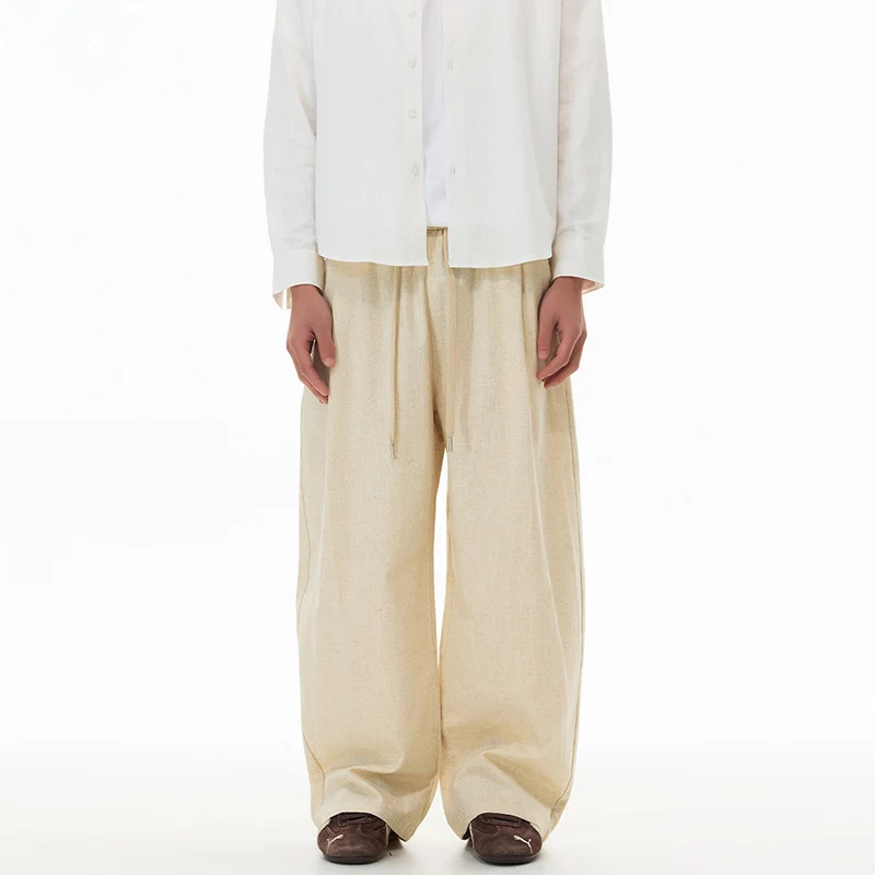 Herren Weite Leinen-Baumwoll-Hose mit Kordelzug und Taschen Nord Taschen