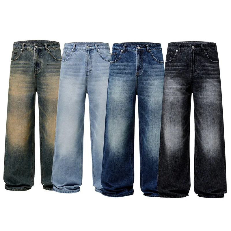 Herren Weite Jeans im lockeren Schnitt mit hoher Taille und Used-Effekt Nord Taschen