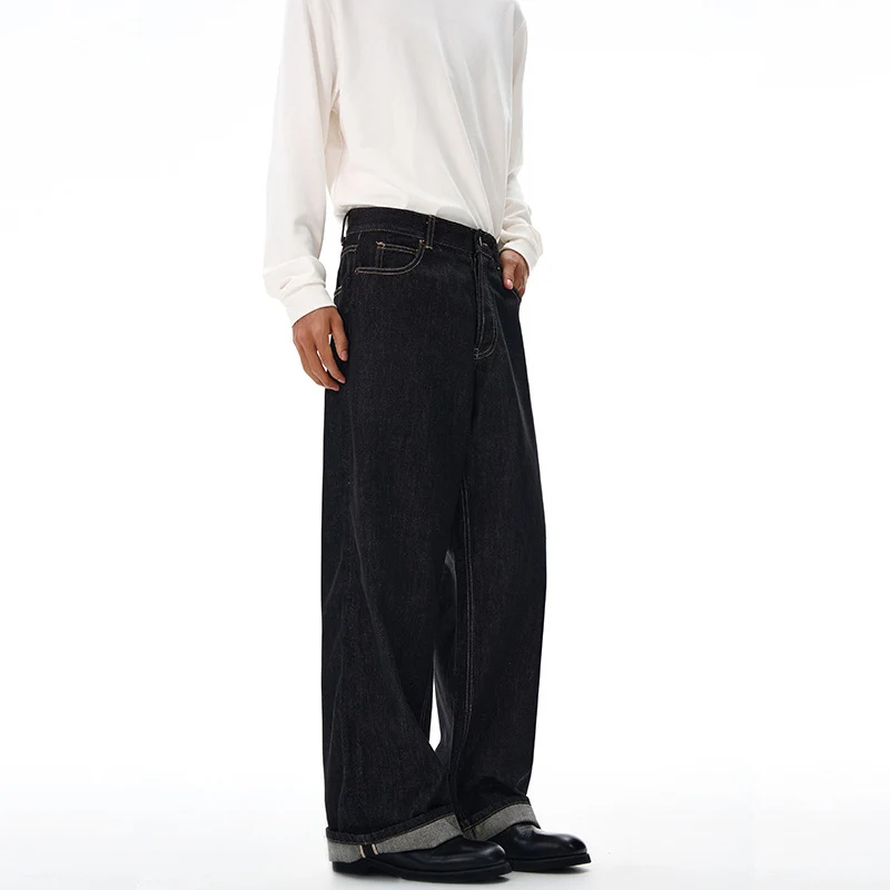 Herren Weite gerade geschnittene Selvedge-Denimhose mit Umschlag Nord Taschen