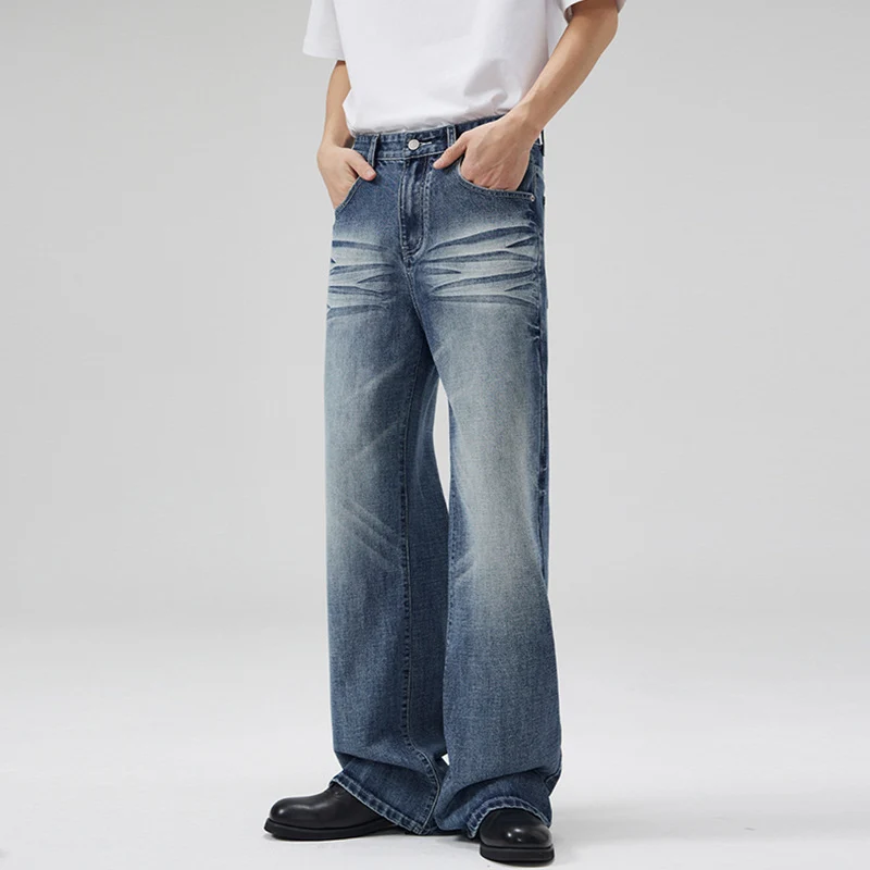 Herren Weite Five-Pocket-Jeans im Marlene-Baggy-Schnitt mit Used-Effekten Nord Taschen
