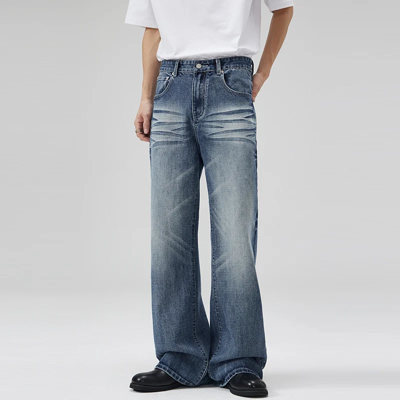 Herren Weite Five-Pocket-Jeans im Marlene-Baggy-Schnitt mit Used-Effekten Nord Taschen