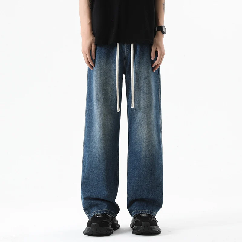 Herren Weite Denim-Jogginghose mit elastischem Bund und langen Tunnelzugbändern Nord Taschen