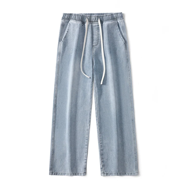 Herren Weite Denim-Jogginghose mit elastischem Bund und langen Tunnelzugbändern Nord Taschen